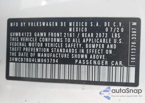 2020 Volkswagen Jetta 1.4T R-Line/1.4T S/1.4T Se z USA, uszkodzony, nr VIN 3VWCB7BU4LM063794